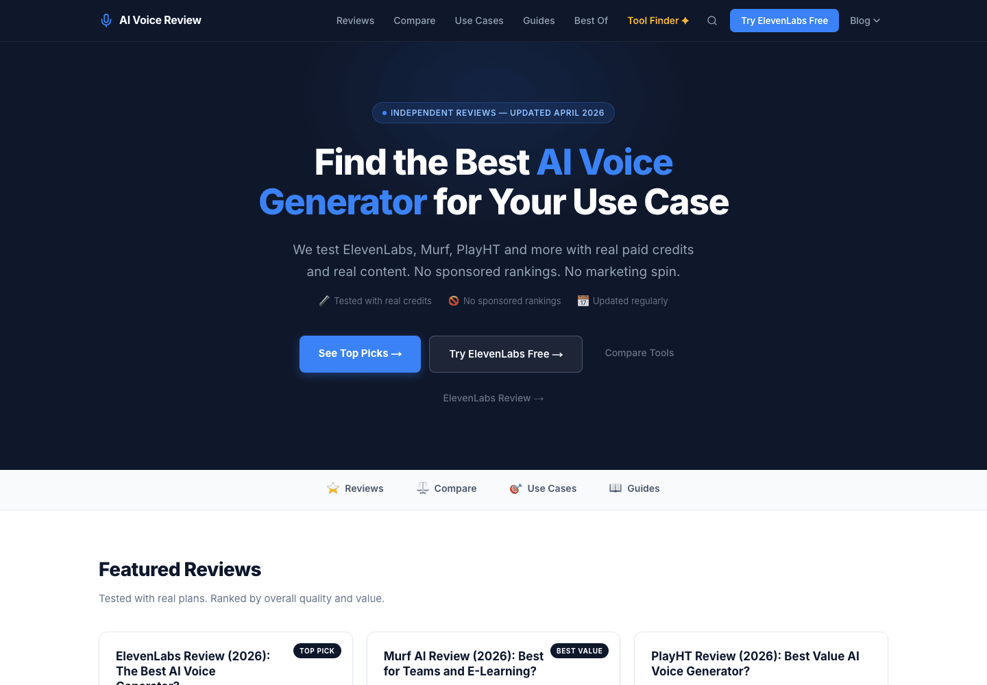 AI Voice Review homepage