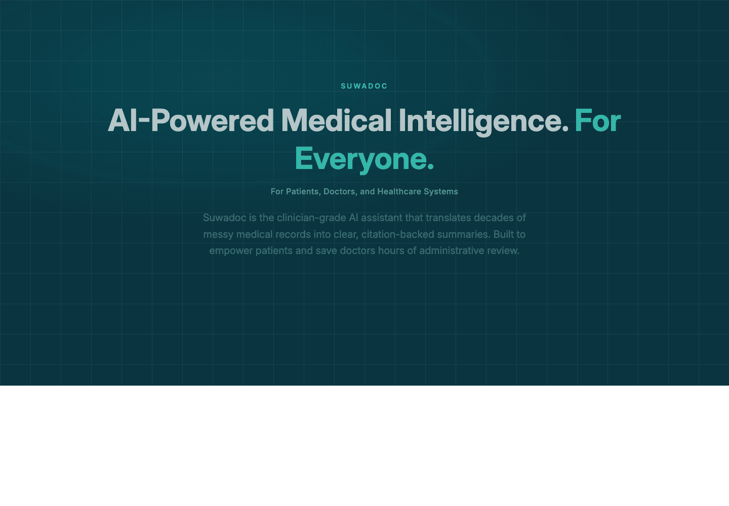 Suwadoc homepage introducing its medical information assistant